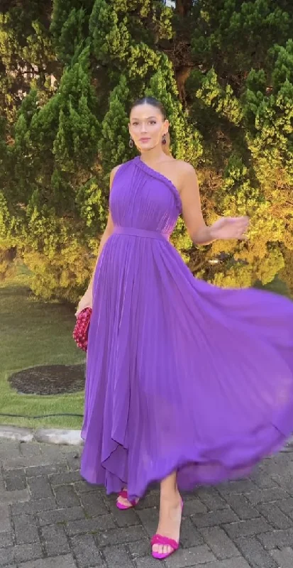 ruched dressPurple One Shoulder A-Line Long Prom Dress,DP1193