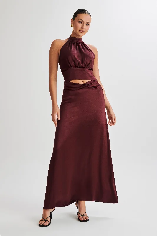 tiered dressClara Satin Ruched Maxi Skirt - Plum