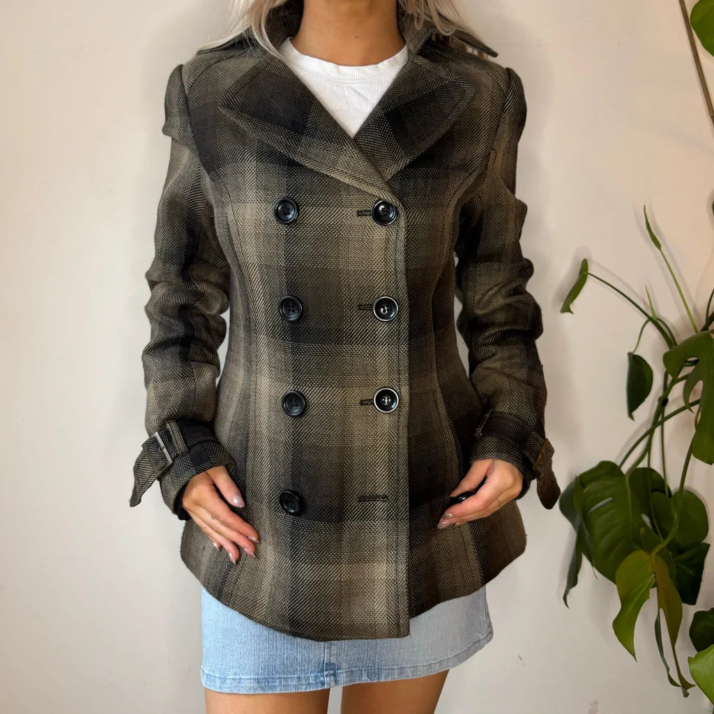 faux fur coatPimkie Checked Overcoat - Small Brown Polyester