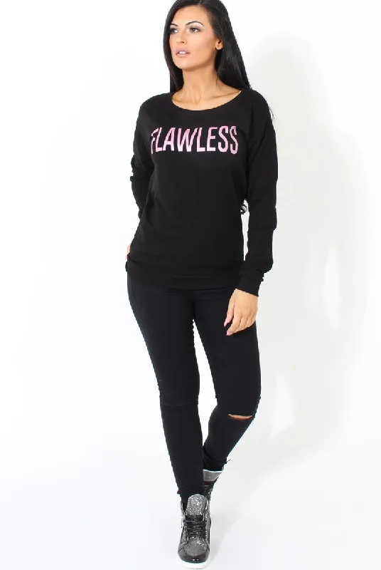 sleek pullover sweatshirtBlack Flawless Slogan Sweatshirt- Venessa