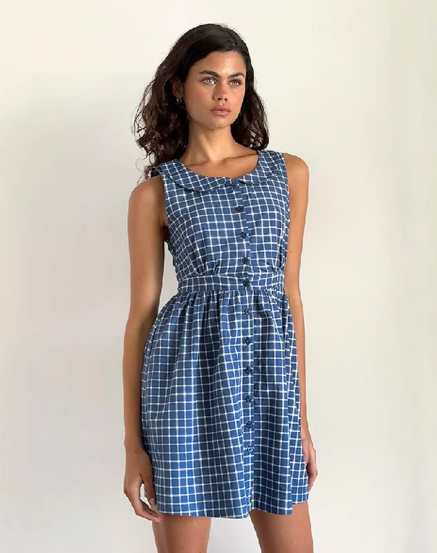 pleated dressSokasi Mini Dress in Navy Tartan