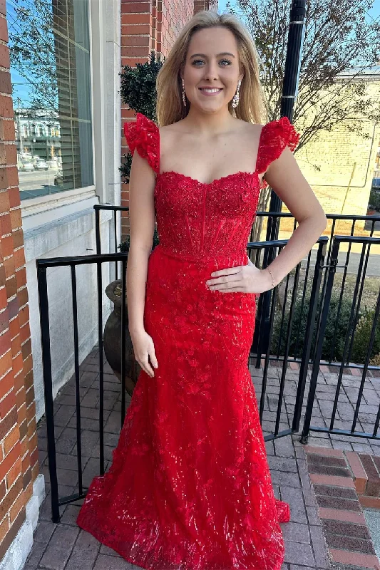 off-the-shoulder dressCharming Red Appliques Sequined Mermaid Long Prom Dress,DP1275