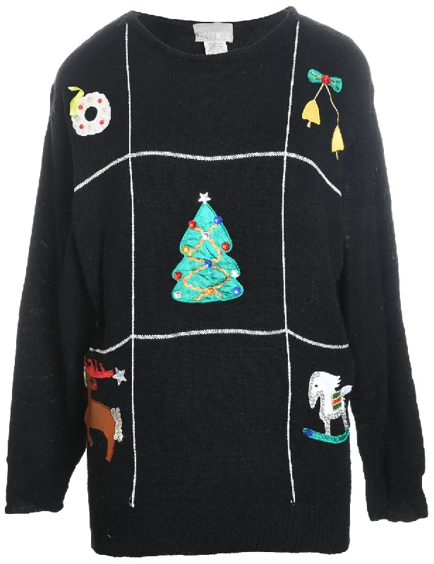 sporty outerwearBlack Christmas Jumper - L