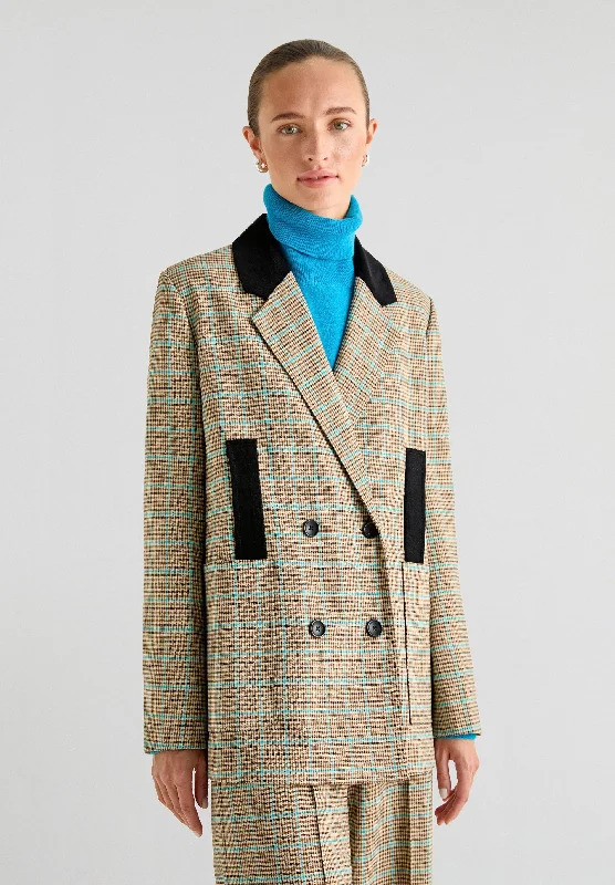 fitted trench coatTURQUOISE LUREX CHECK BLAZER