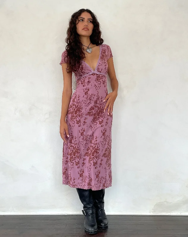 summer floral dressVilinia Midi Dress in Abstract Botanic Mauve