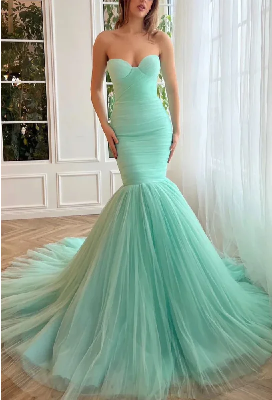 comfy maxi dressMint Green Sweatheart Tulle Mermaid Long Evening Prom Dress,DP1429