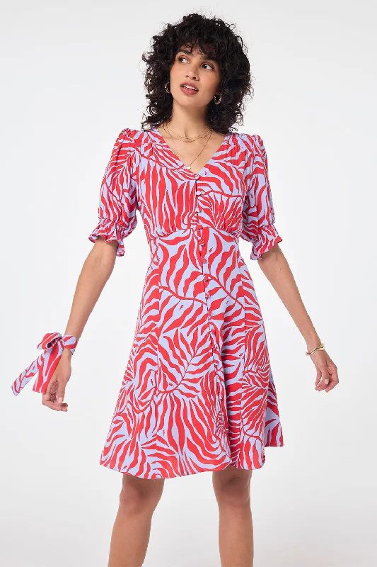 shift dressBlue with Red Palm Short Tea Dress