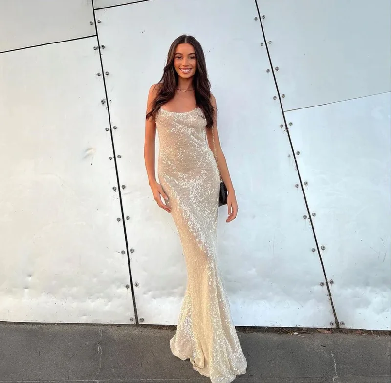 evening dressChampagne Sequined Mermaid Long Prom Dress Evening Party Dress,DP1300