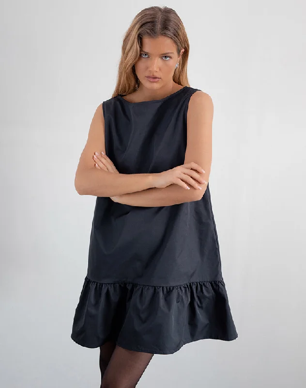 comfy dressArkana Babydoll Mini Dress in Black Taffeta