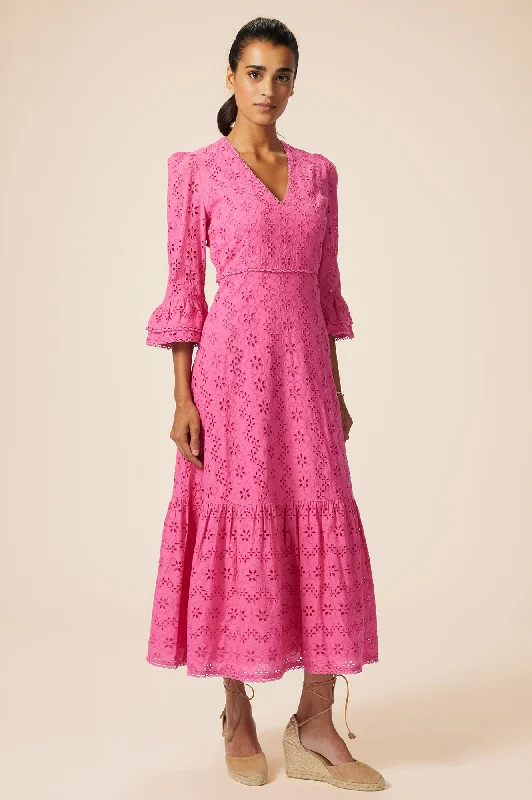 long sleeve dressVictoria Broderie Dress | Hot Pink