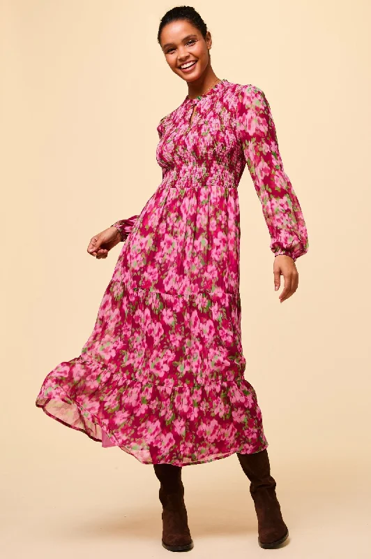 casual evening dressArabelle Dress | Hazy Floral Burgundy/Pink