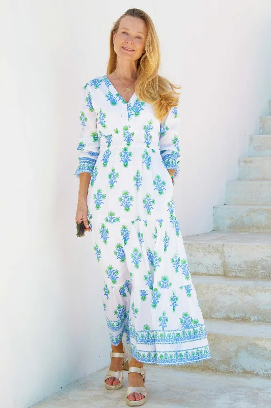 playful dressBillie Block Print Long Sleeve Dress | Blue/Green