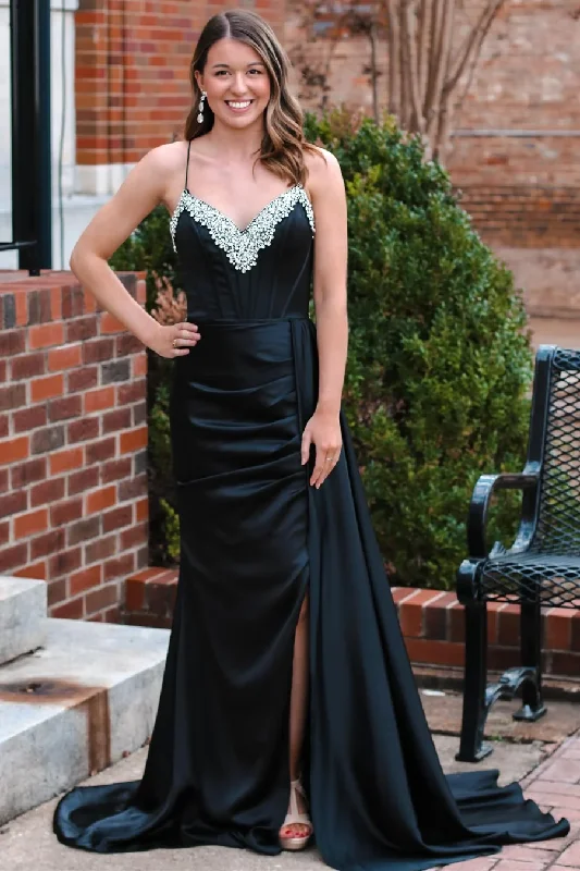 casual knit dressBlack V Neck Beading Satin Backless Long Party Dress Evening Gown,DP1269