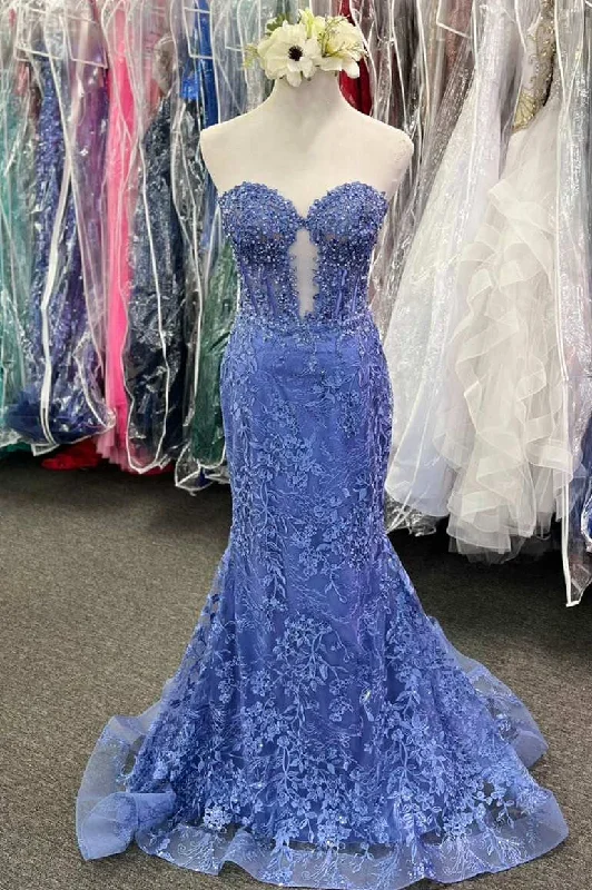 statement dressSweetheart Periwinkle Keyhole Mermaid Long Prom Dress with Appliques,DP1558