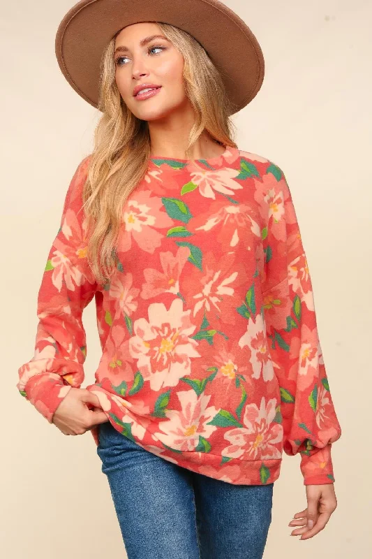 contemporary coatFLORAL BRUSHED HACCI SOFT SWEATER KNIT TOP