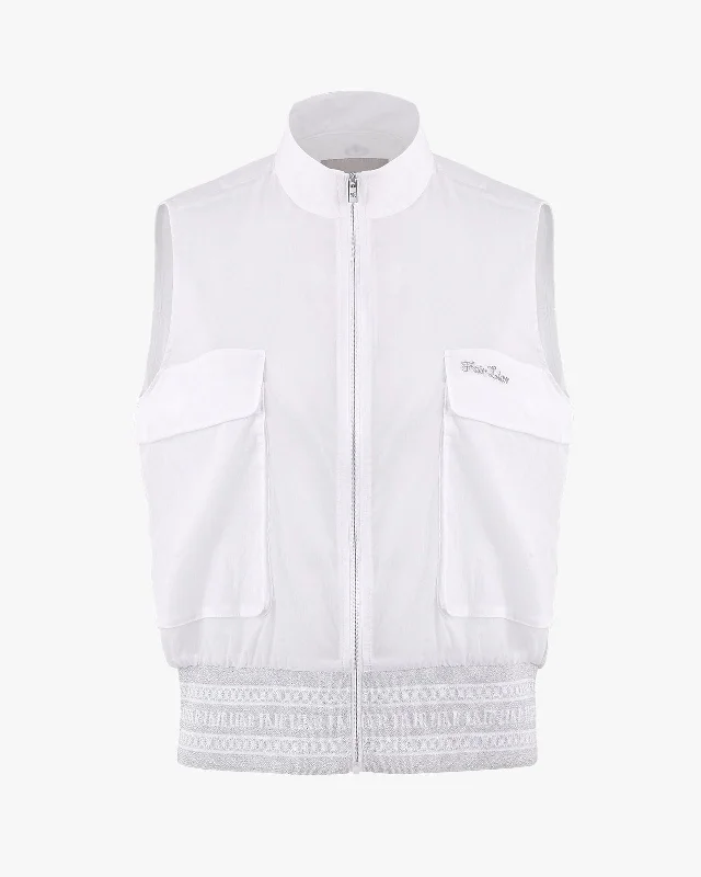 chic wool coatBig pocket zip-up vest - White