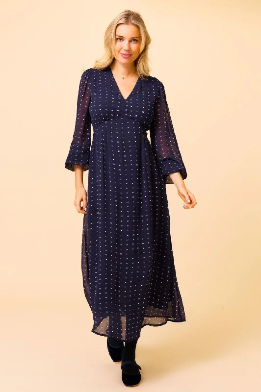 ruched dressEvelyn Dress | Flower Polka Dot Navy/White