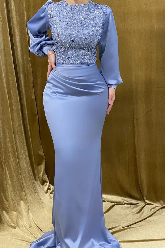 denim dressCharming Long Satin Sequins Mermaid Prom Dress With Long Sleeves,DP1107