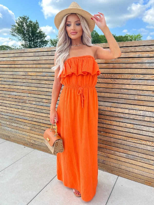 shift dressOrange Santorini Bardot Maxi Dress