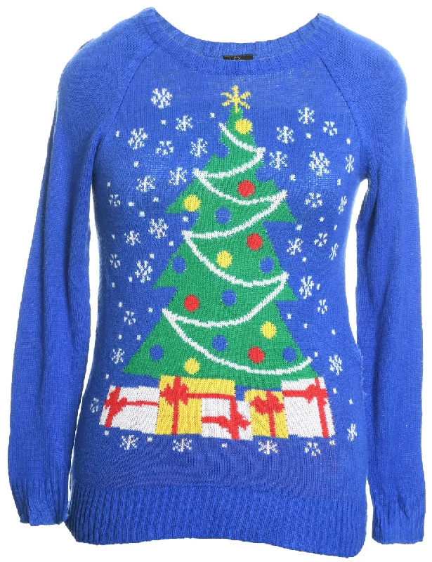 sleek trench coatBlue Christmas Jumper - XS