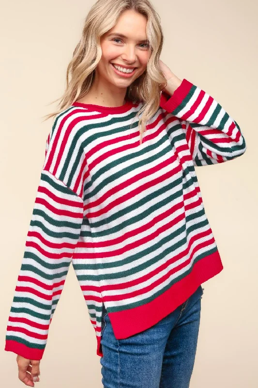 high-fashion coatMULTI COLOR STRIPE OVERSIZED SWEATER KNIT TOP