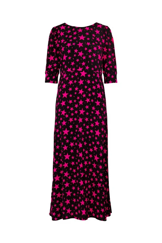 lace-up dressBlack with Pink Star Midi Dress