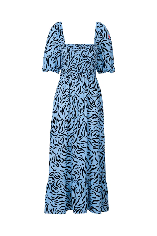 comfy maxi dressPale Blue with Black Zebra Shirred Midi Dress