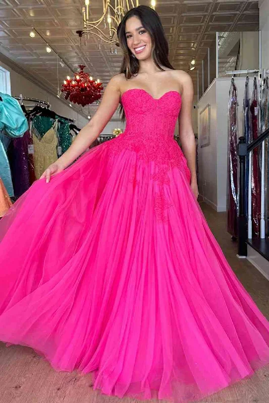 ashionable dressHot Pink Sweetheart A-Line Strapless Long Party Dress with Appliques,DP1575