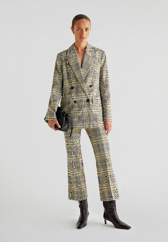 fitted coatDOUBLE-BREASTED BLAZER WITH CHECK PRINT