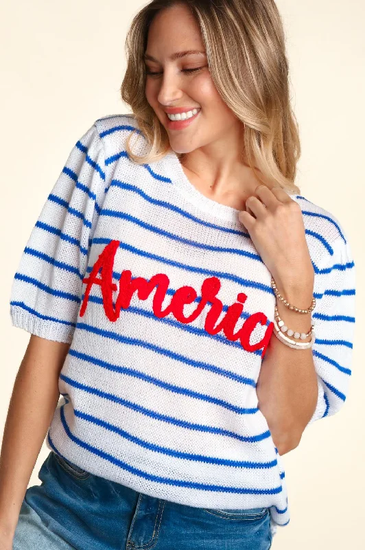 cozy wool-blend coatAmerica Pop Up Letter Stripe Sweater Knit Top