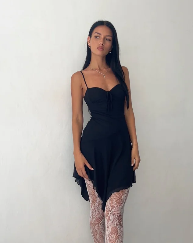 casual dressRomily Tie Front Mini Dress in Black Mesh