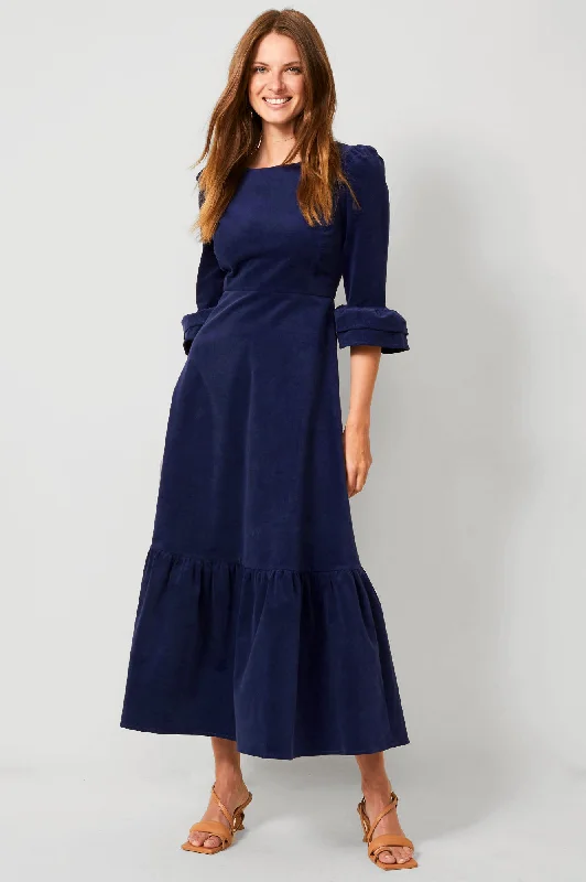 wrap-around dressVictoria Round Neck 3/4 Sleeve Stretch Corduroy Dress | Atlantic Blue