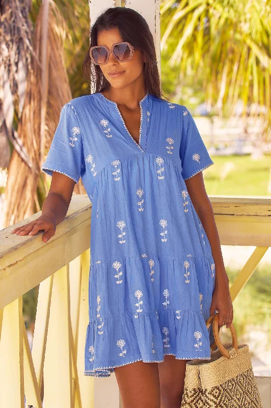 t-shirt dressIndia Embroidered Dress | Blue/White