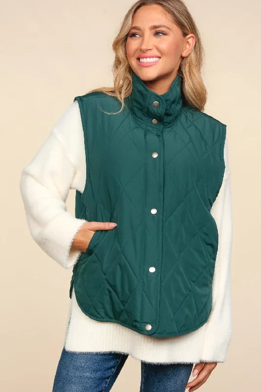 fashionable outerwearSNAP BUTTON DOWN QUILTED PUFFER VEST JACKET