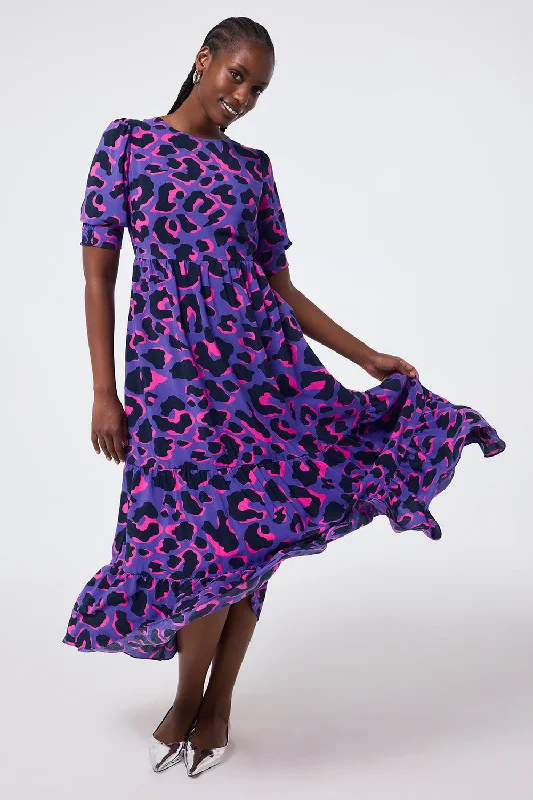 boho dressPurple with Pink and Black Snow Leopard Maxi Dress