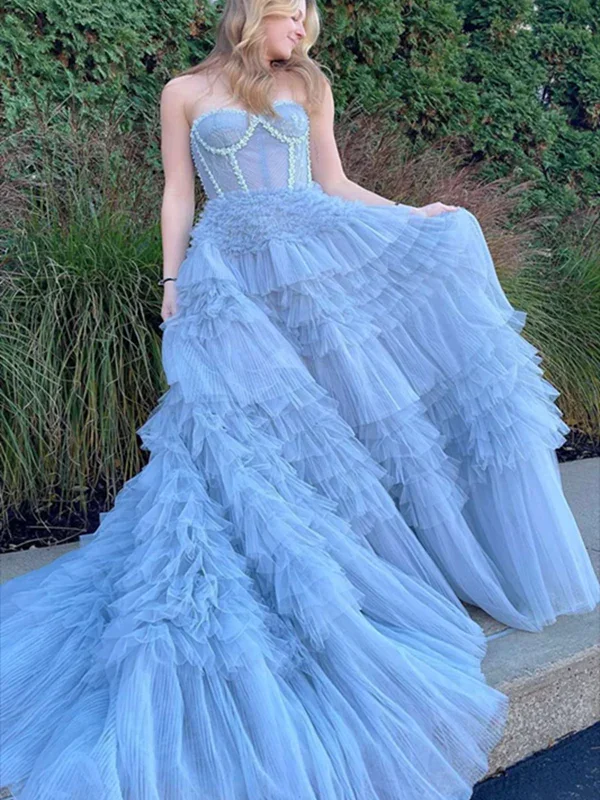 casual midi dressElegant Sweetheart A-line Tulle Tiered Long Prom Dress Ball Gown,DP1240