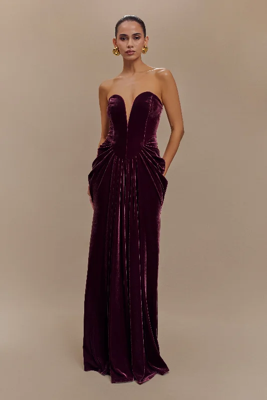 layered dressPaige Strapless Velvet Maxi Dress - Plum