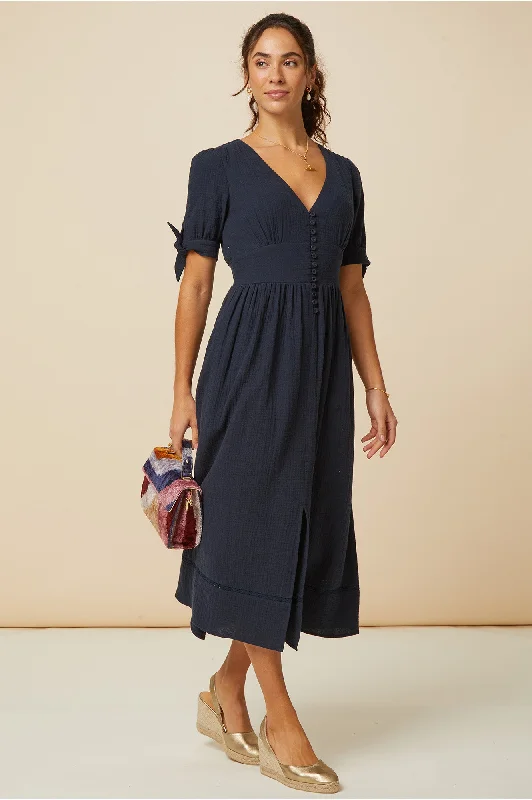 minimalistic dressOlga Cheesecloth Dress | Navy