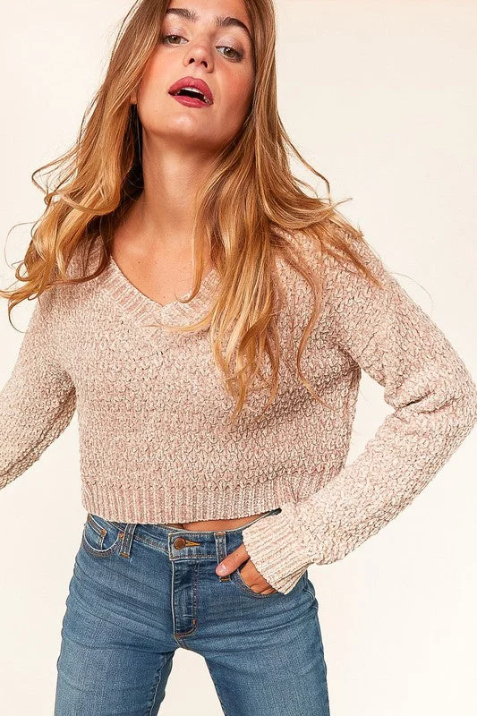 high-quality coatLatte Chenille Velvet Cropped Knit Top Sweater (Open Pack)