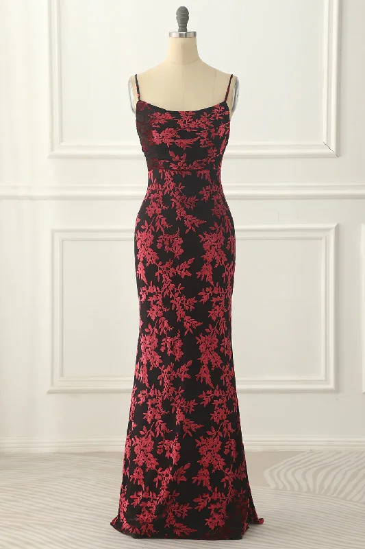 form-fitting dressBurgundy Sheath Floral Burnout Velvet Long Prom Dress Formal Party Dress,DP1627