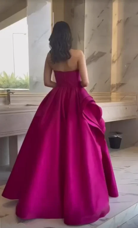 sleeveless dressFuchsia A-Line Strapless Long Prom Dress Evening Party Dress,DP1135