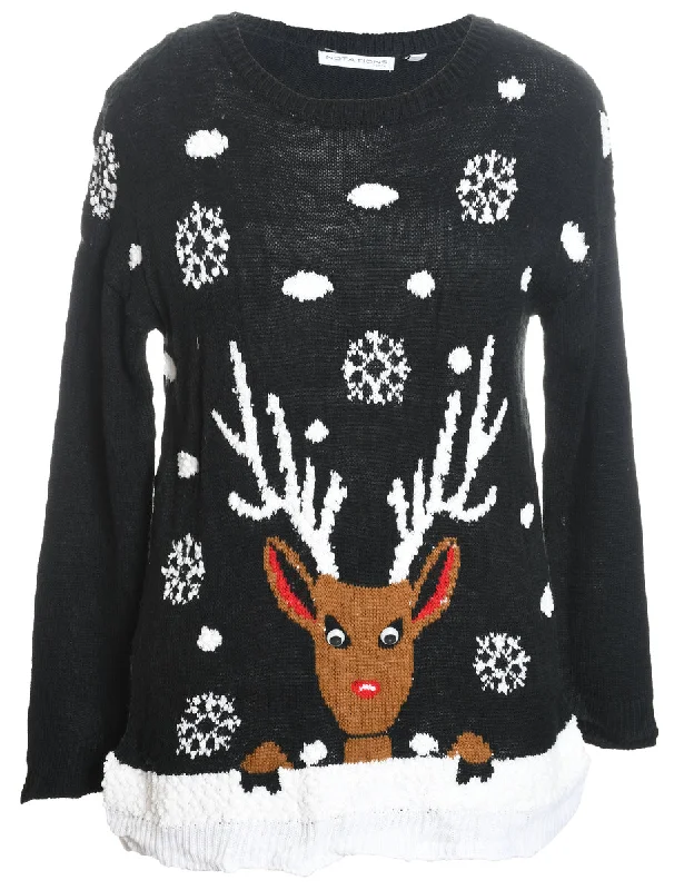 oversized trench coatReindeer Design Christmas Jumper - L