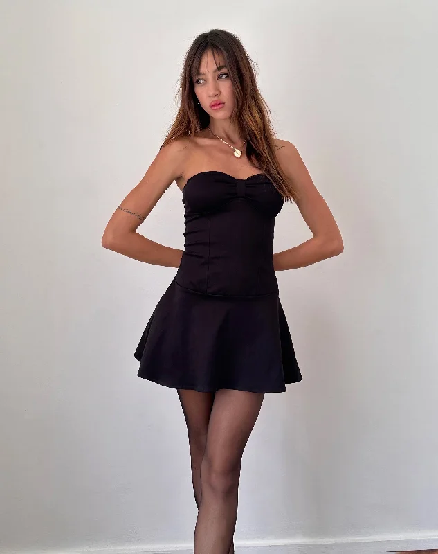 statement dressJavas Bandeau Mini Dress in Black Sateen