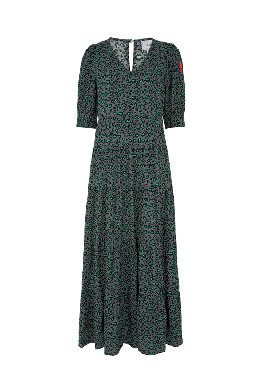 summer floral dressGrey with Black and Green Snow Leopard Maxi Dress