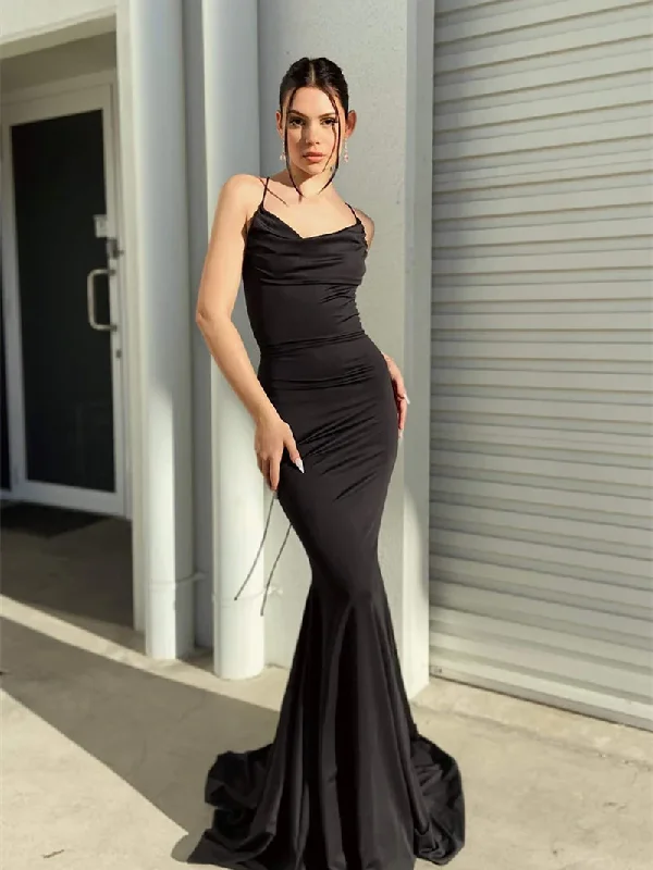 oversized dressSexy Black Mermaid Chic Long Prom Dresses Evening Party Dress,DP1235