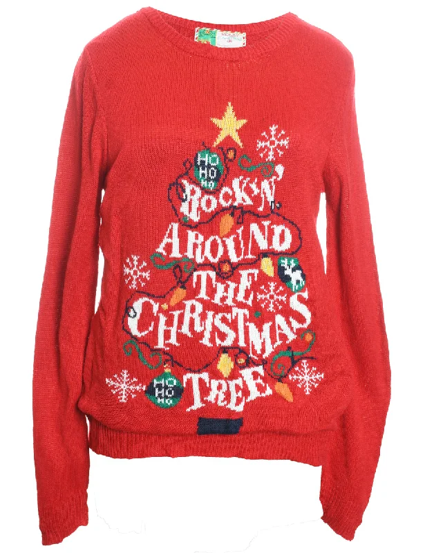 elegant coatFestive Print Design Knit Christmas Jumper - L