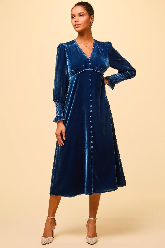 elegant maxi dressLong Sleeve Velvet Sally Anne Dress | Blue Sapphire