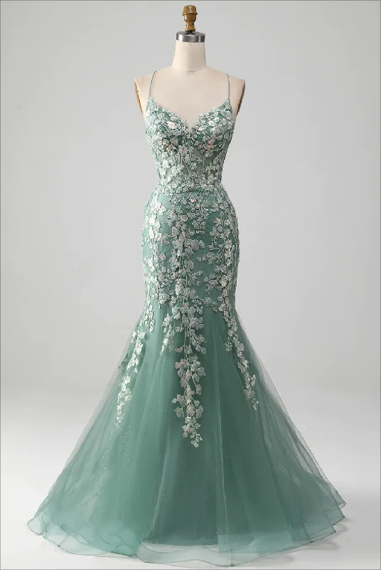 floral wrap dressLight Green Lace-up Back Long Prom Dress With Appliques,DP1121