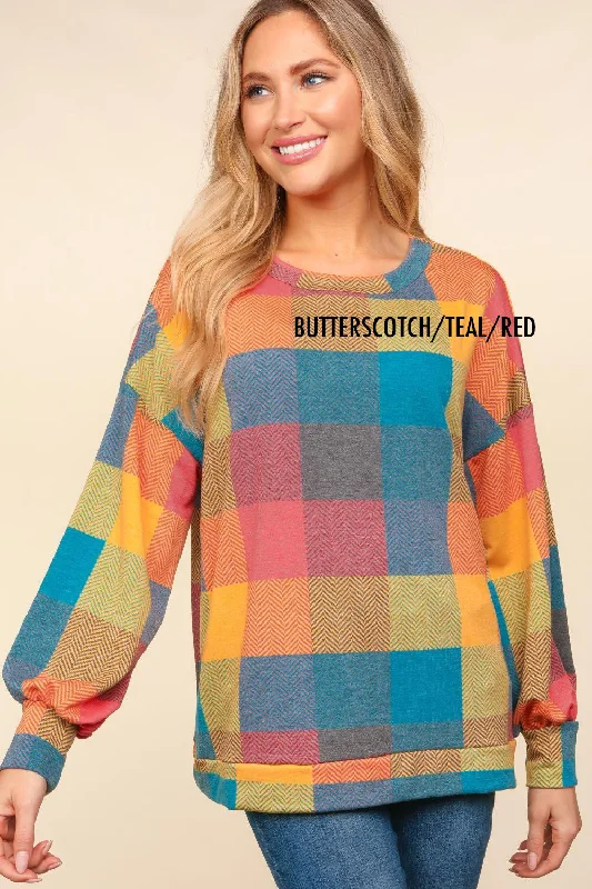 stylish peacoatPLUS OVERSIZED MULTI COLOR PLAID HACCI SWEATER TOP