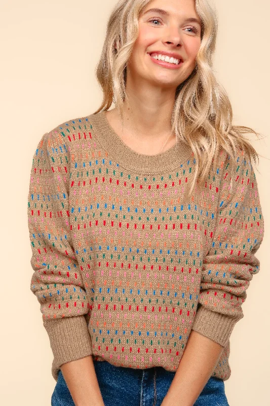 cold weather coatMULTI COLOR JACQUARD SWEATER KNIT TOP